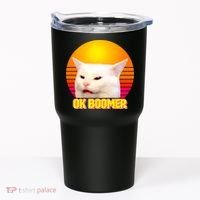 Funny Retro Table Cat OK Boomer Meme Tumbler thumb 0