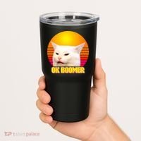 Funny Retro Table Cat OK Boomer Meme Tumbler thumb 2
