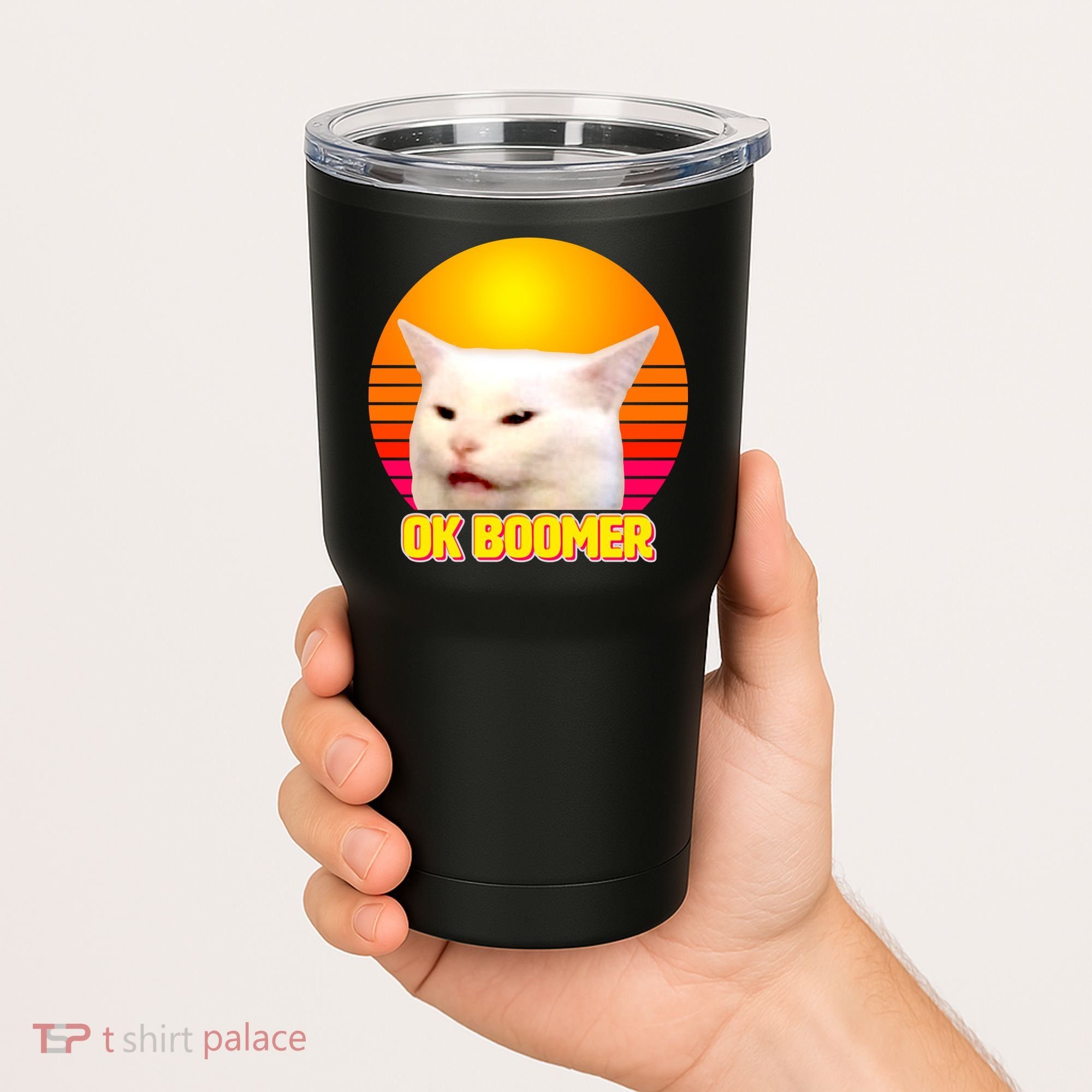 Funny Retro Table Cat OK Boomer Meme Tumbler