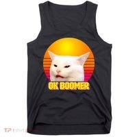 Funny Retro Table Cat OK Boomer Meme Tank Top thumb 0