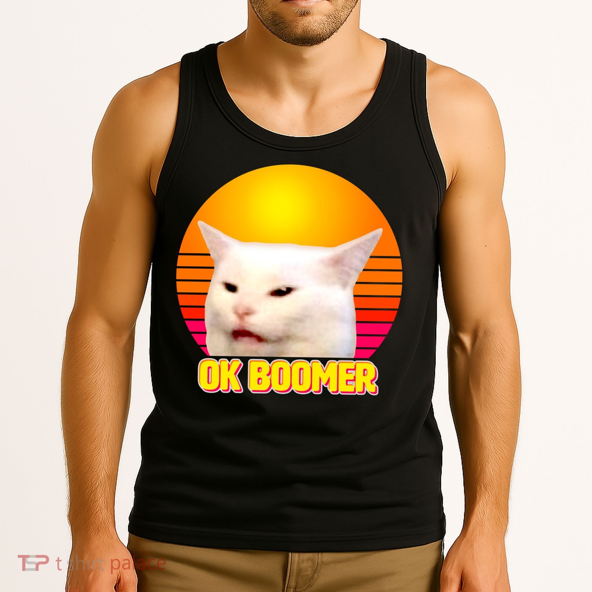 Funny Retro Table Cat OK Boomer Meme Tank Top