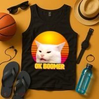 Funny Retro Table Cat OK Boomer Meme Tank Top thumb 4