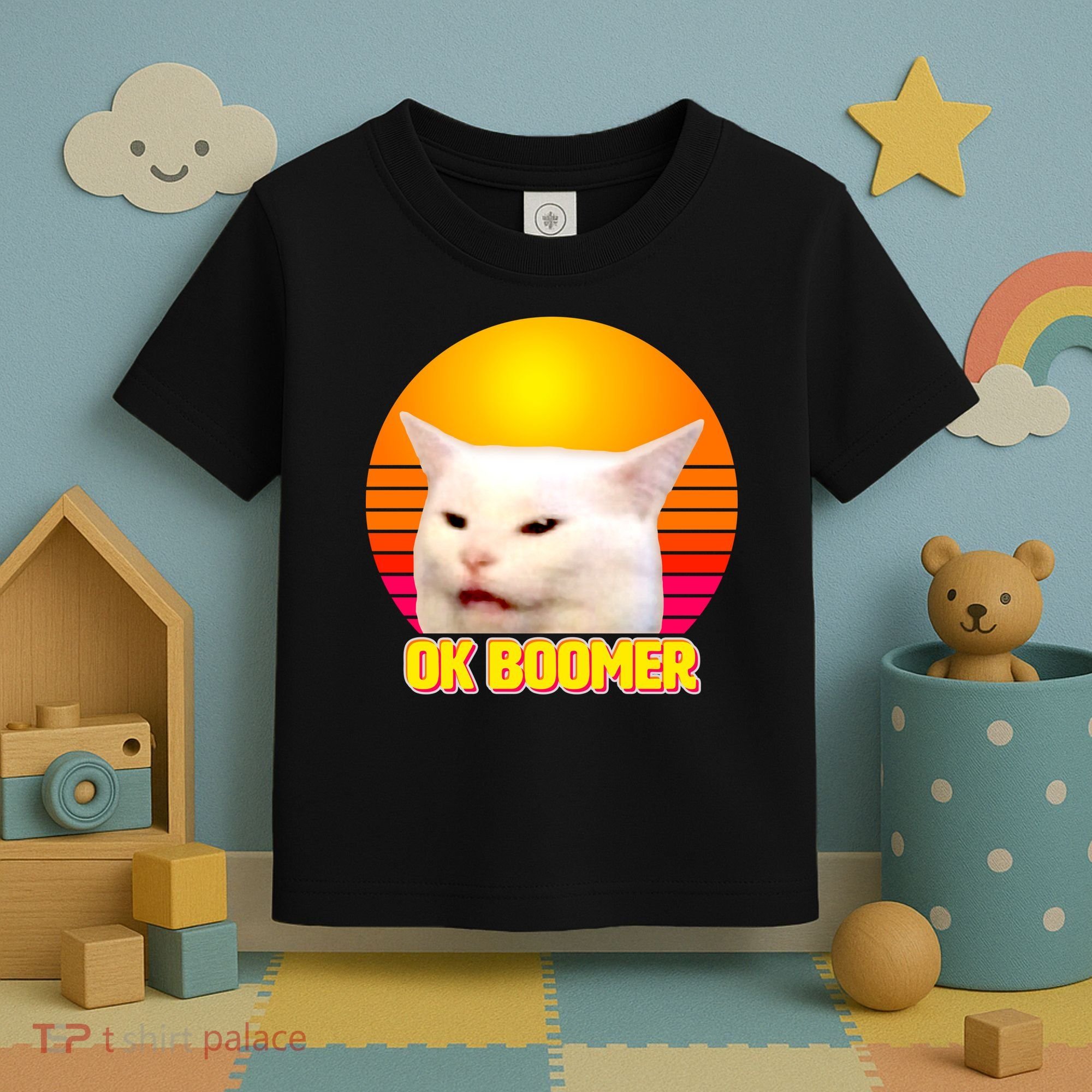 Funny Retro Table Cat OK Boomer Meme Toddler T-Shirt