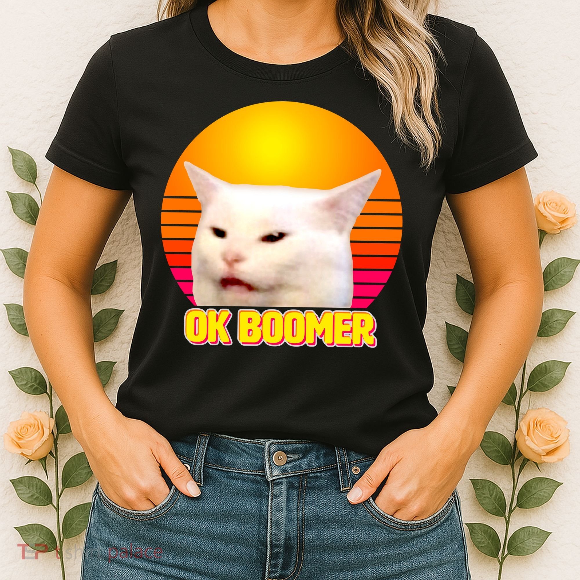 Funny Retro Table Cat OK Boomer Meme Women's T-Shirt
