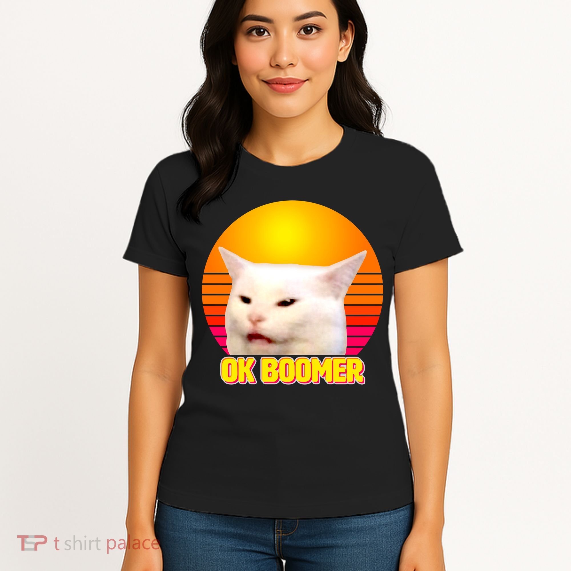 Funny Retro Table Cat OK Boomer Meme Women's T-Shirt