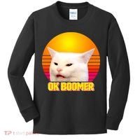 Funny Retro Table Cat OK Boomer Meme Kids Long Sleeve Shirt thumb 0