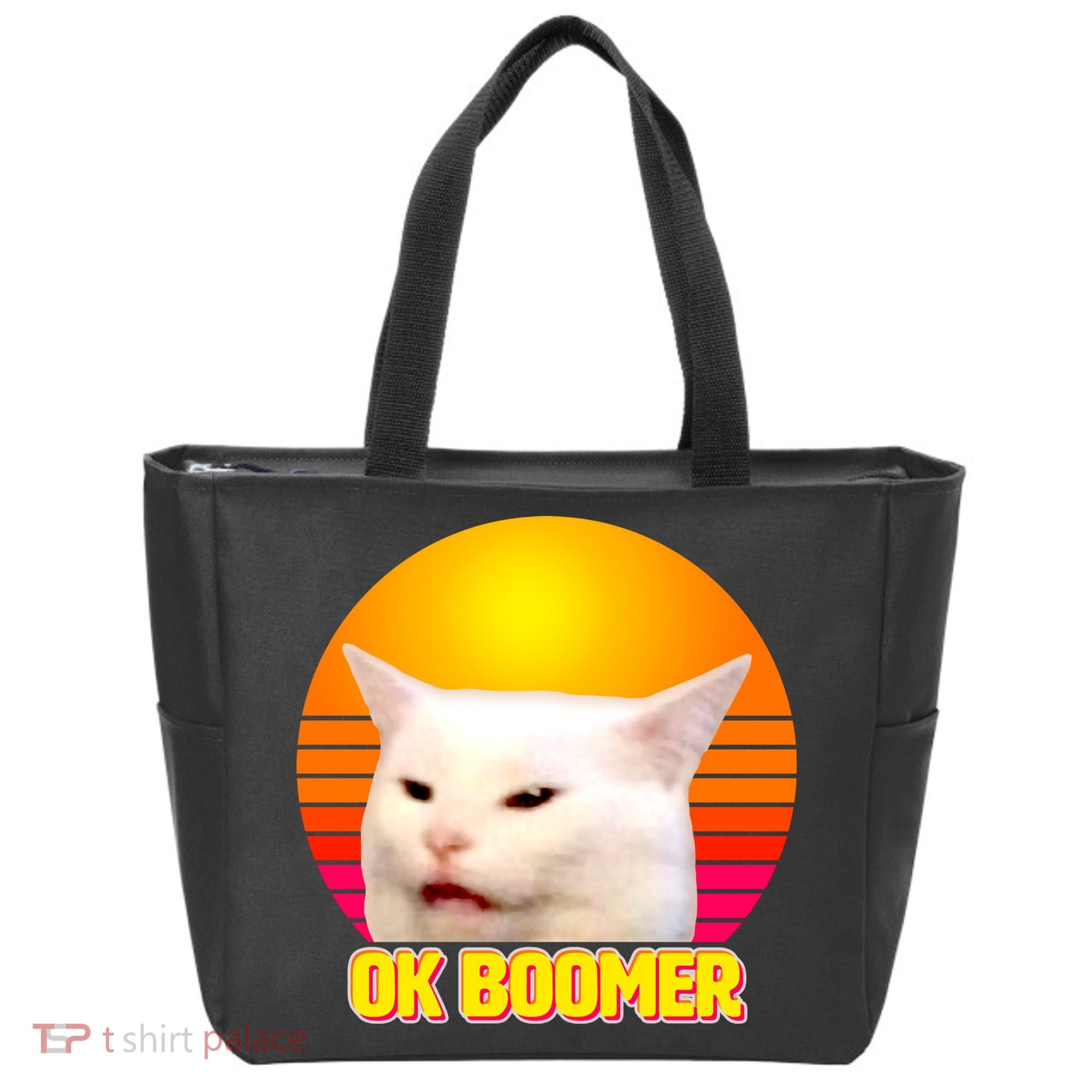 Funny Retro Table Cat OK Boomer Meme Tote Bag