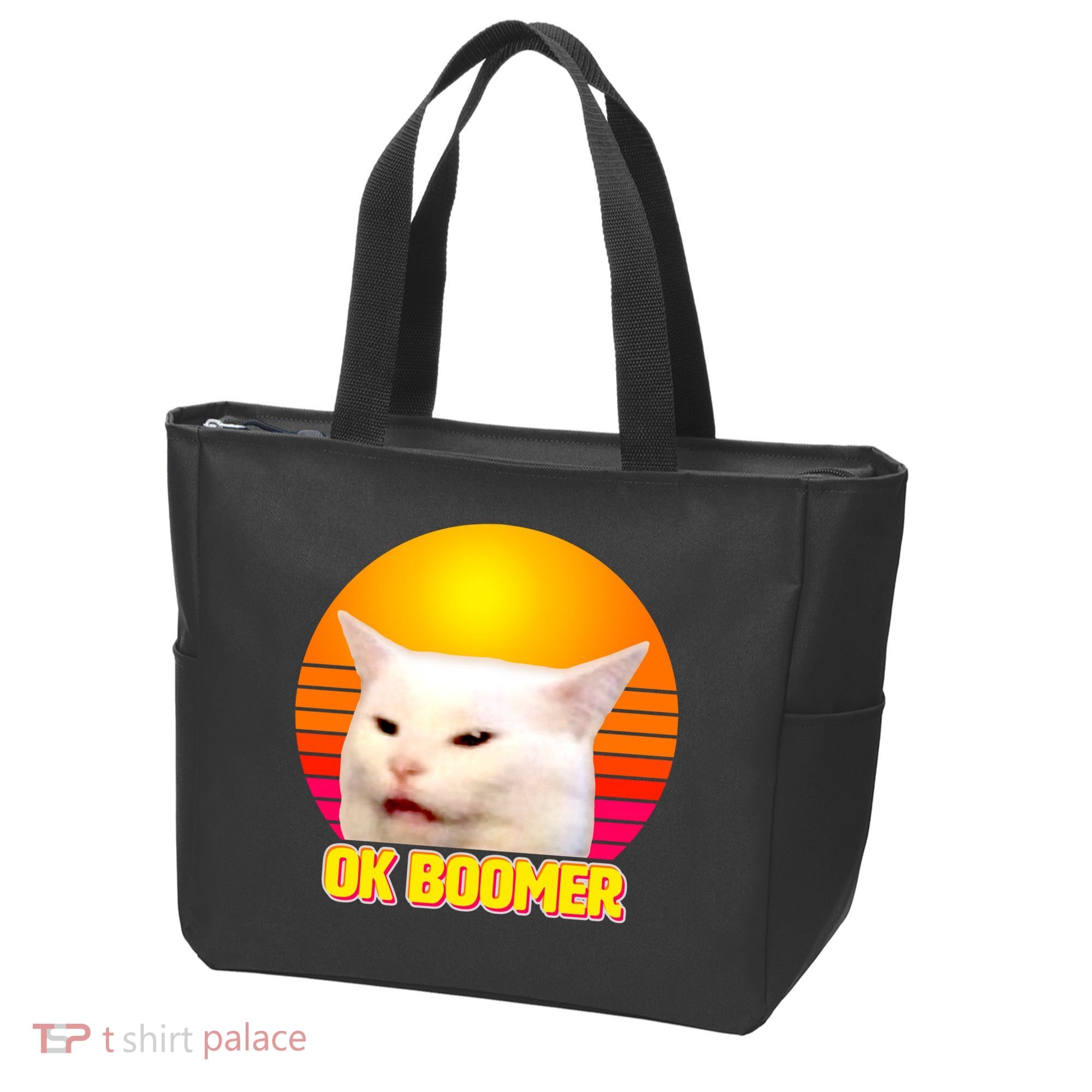 Funny Retro Table Cat OK Boomer Meme Tote Bag