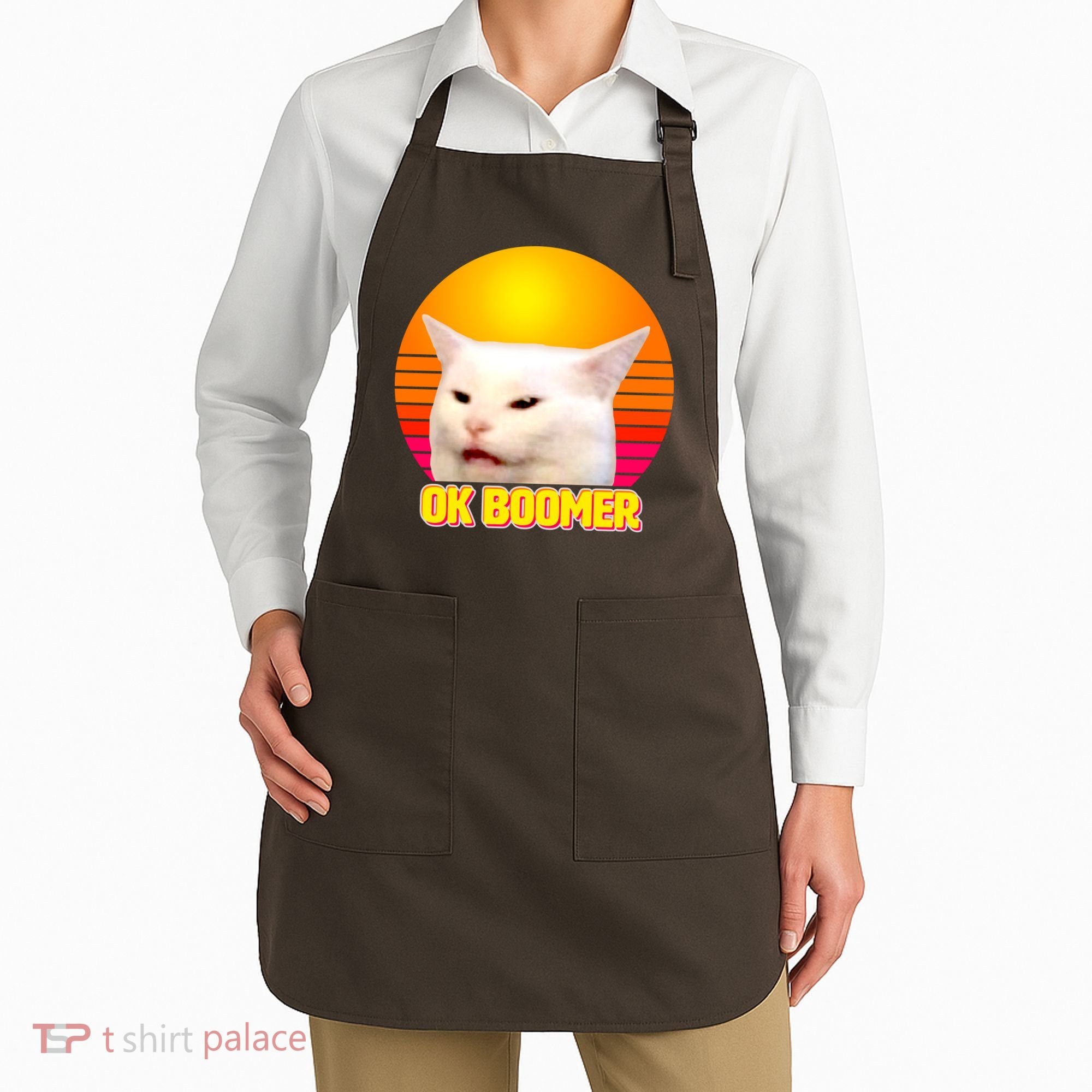 Funny Retro Table Cat OK Boomer Meme Apron