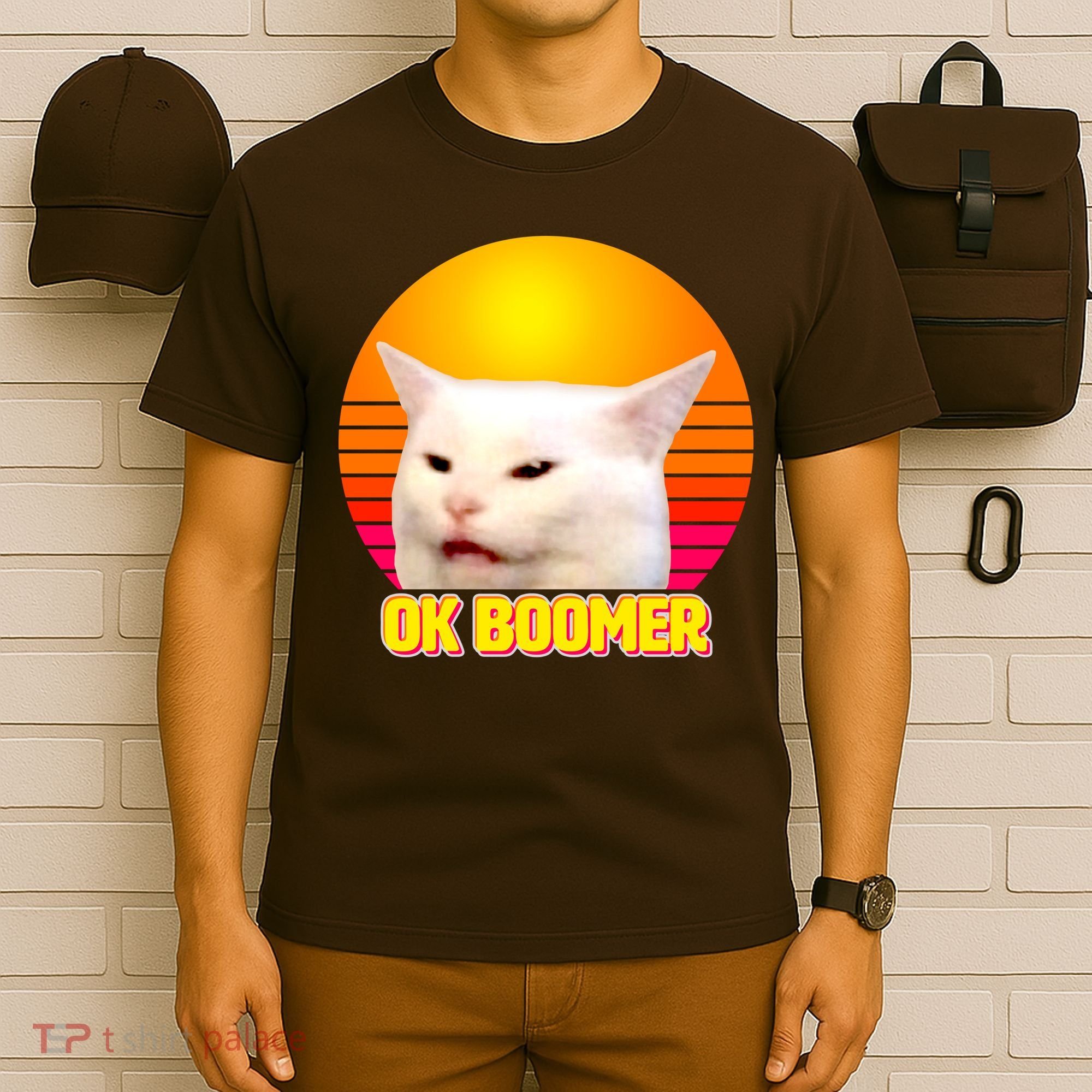 Funny Retro Table Cat OK Boomer Meme T-Shirt
