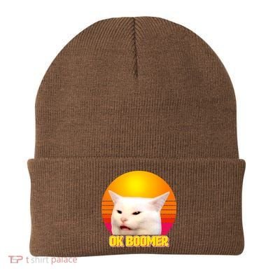 Funny Retro Table Cat OK Boomer Meme Beanie