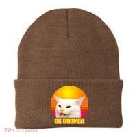 Funny Retro Table Cat OK Boomer Meme Beanie thumb 0