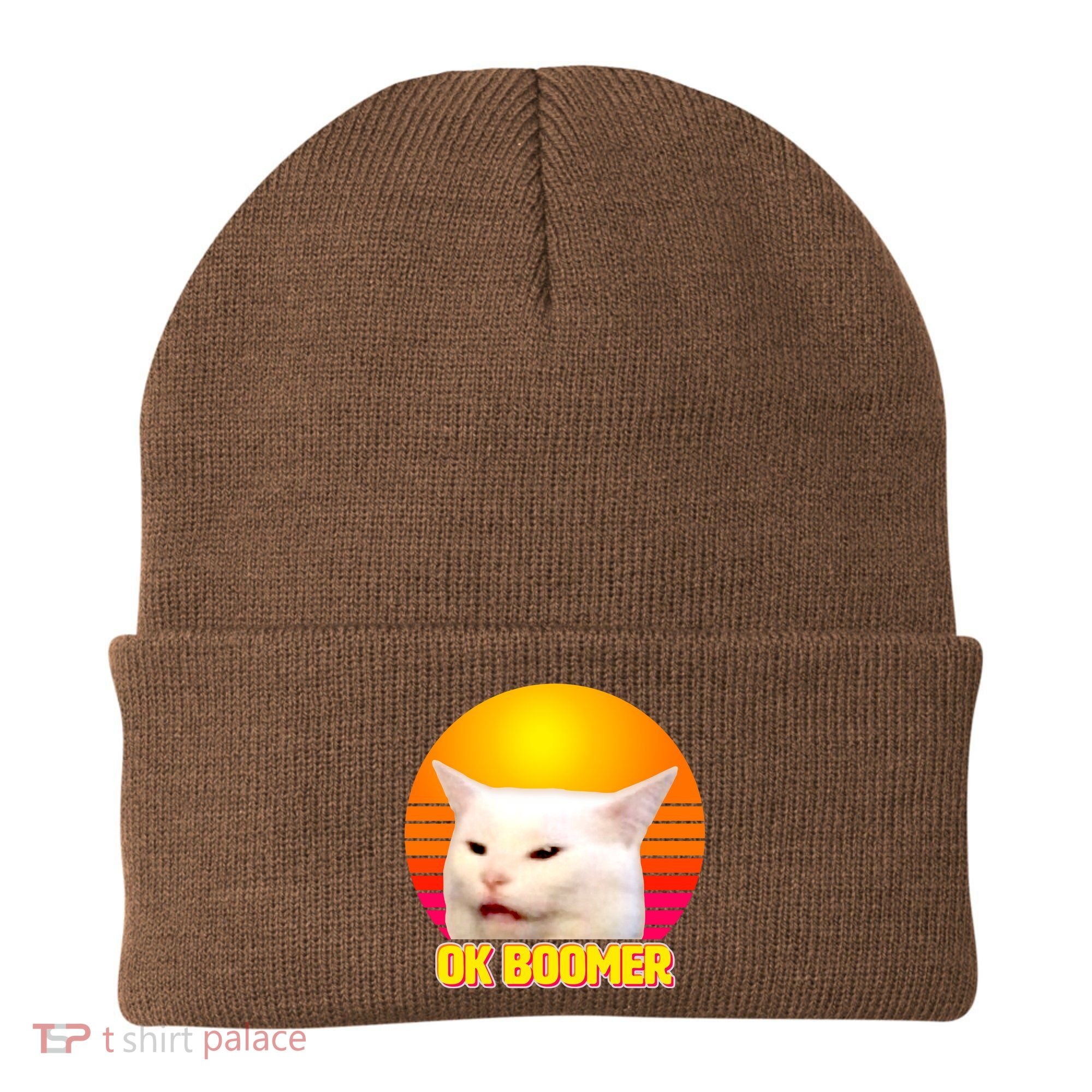 Funny Retro Table Cat OK Boomer Meme Beanie