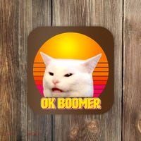 Funny Retro Table Cat OK Boomer Meme Coaster thumb 0