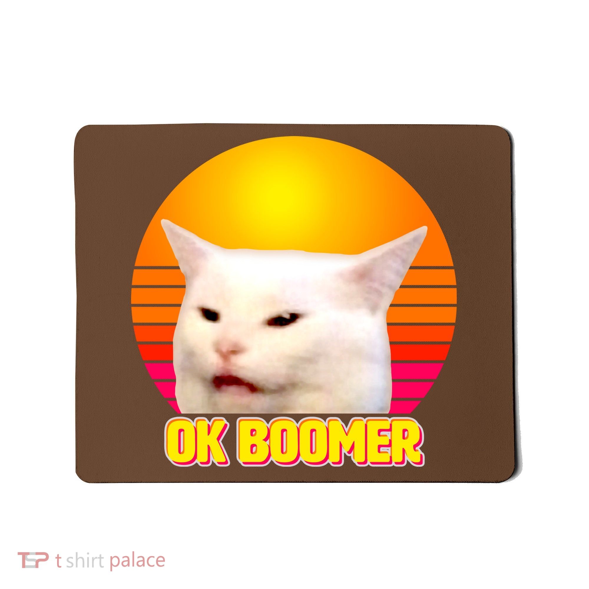 Funny Retro Table Cat OK Boomer Meme Mousepad