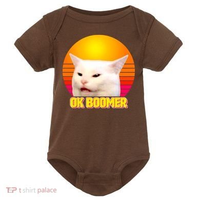 Funny Retro Table Cat OK Boomer Meme Baby Bodysuit