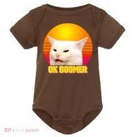 Funny Retro Table Cat OK Boomer Meme Baby Bodysuit thumb 0