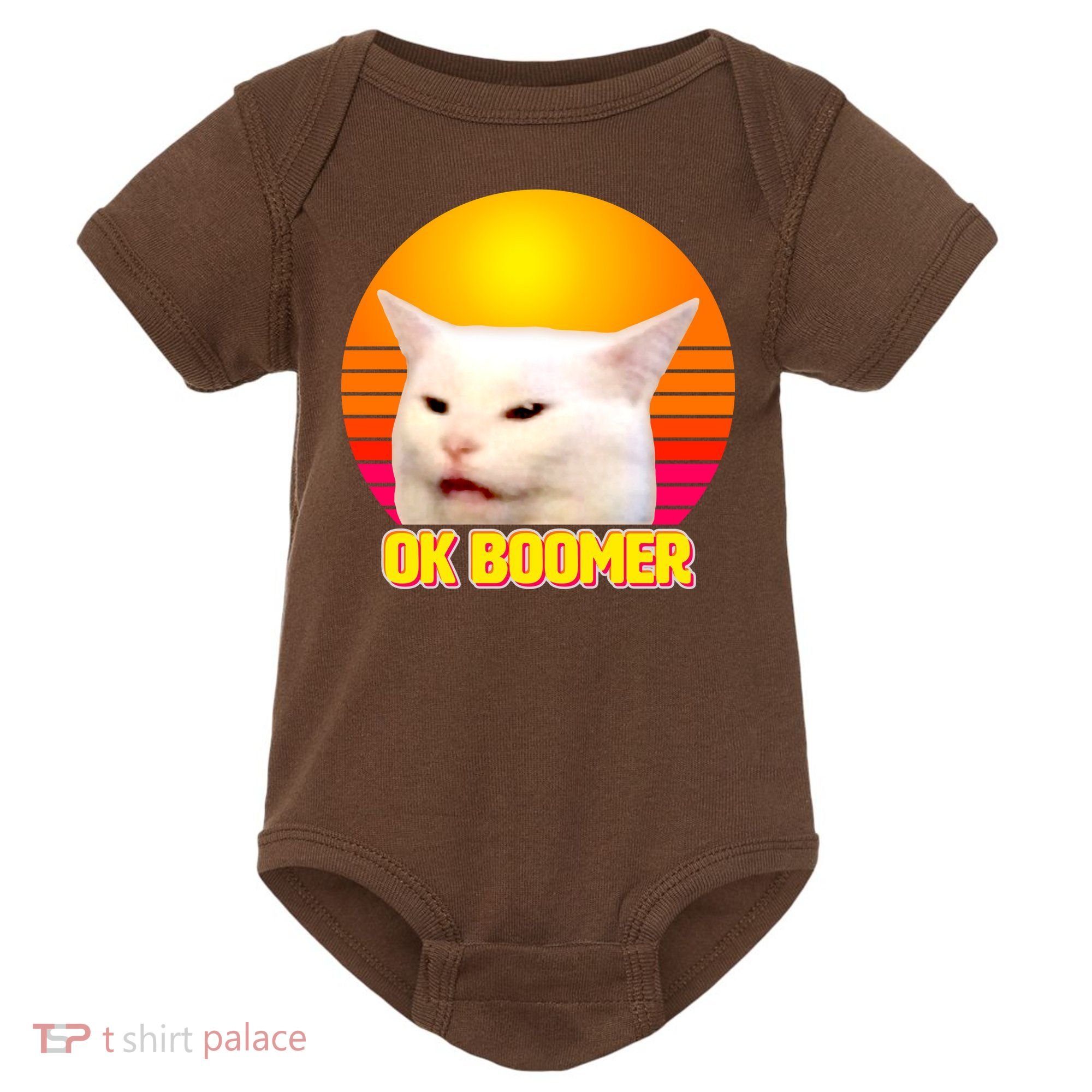 Funny Retro Table Cat OK Boomer Meme Baby Bodysuit