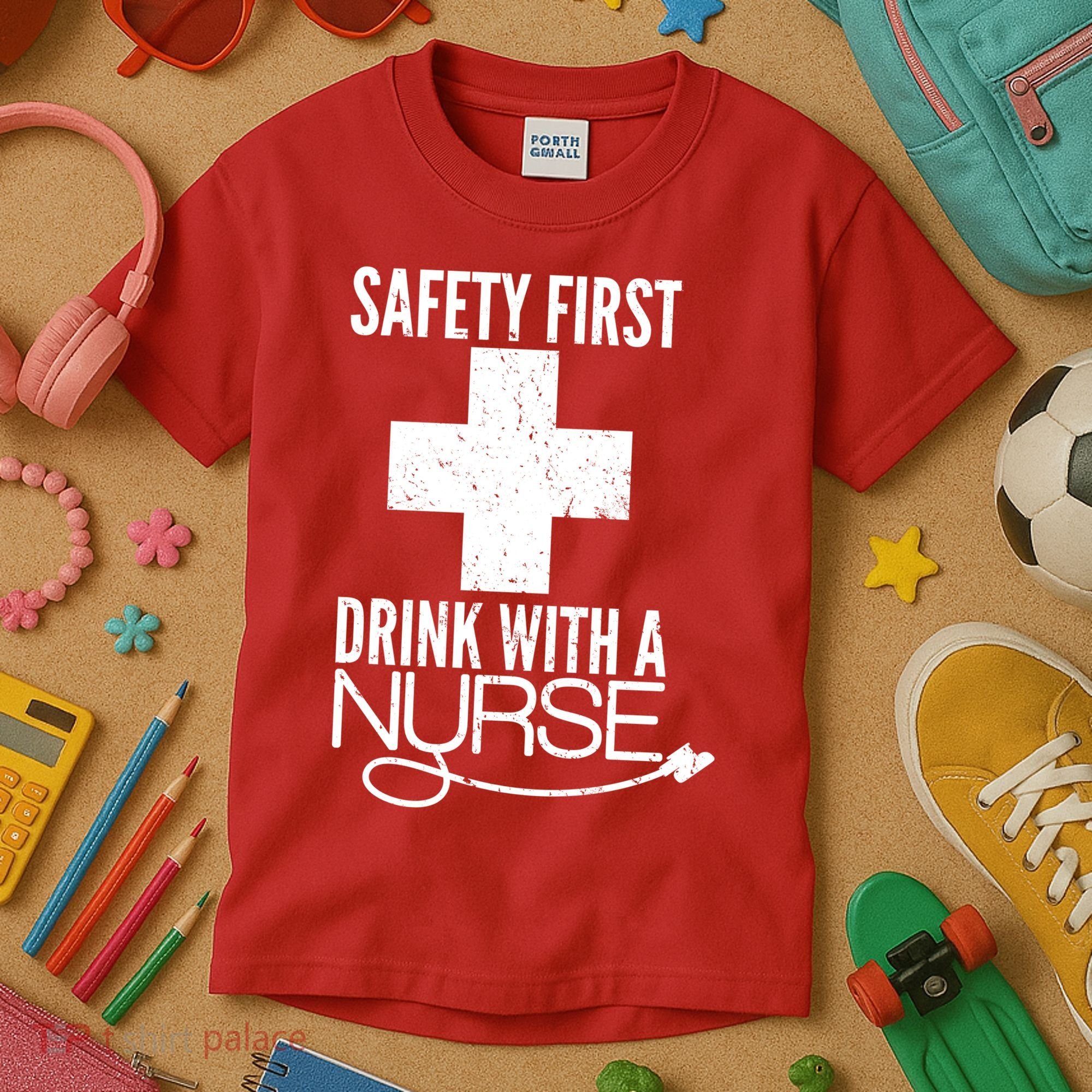 Funny Safety First Drink With A Nurse Kids T-Shirt