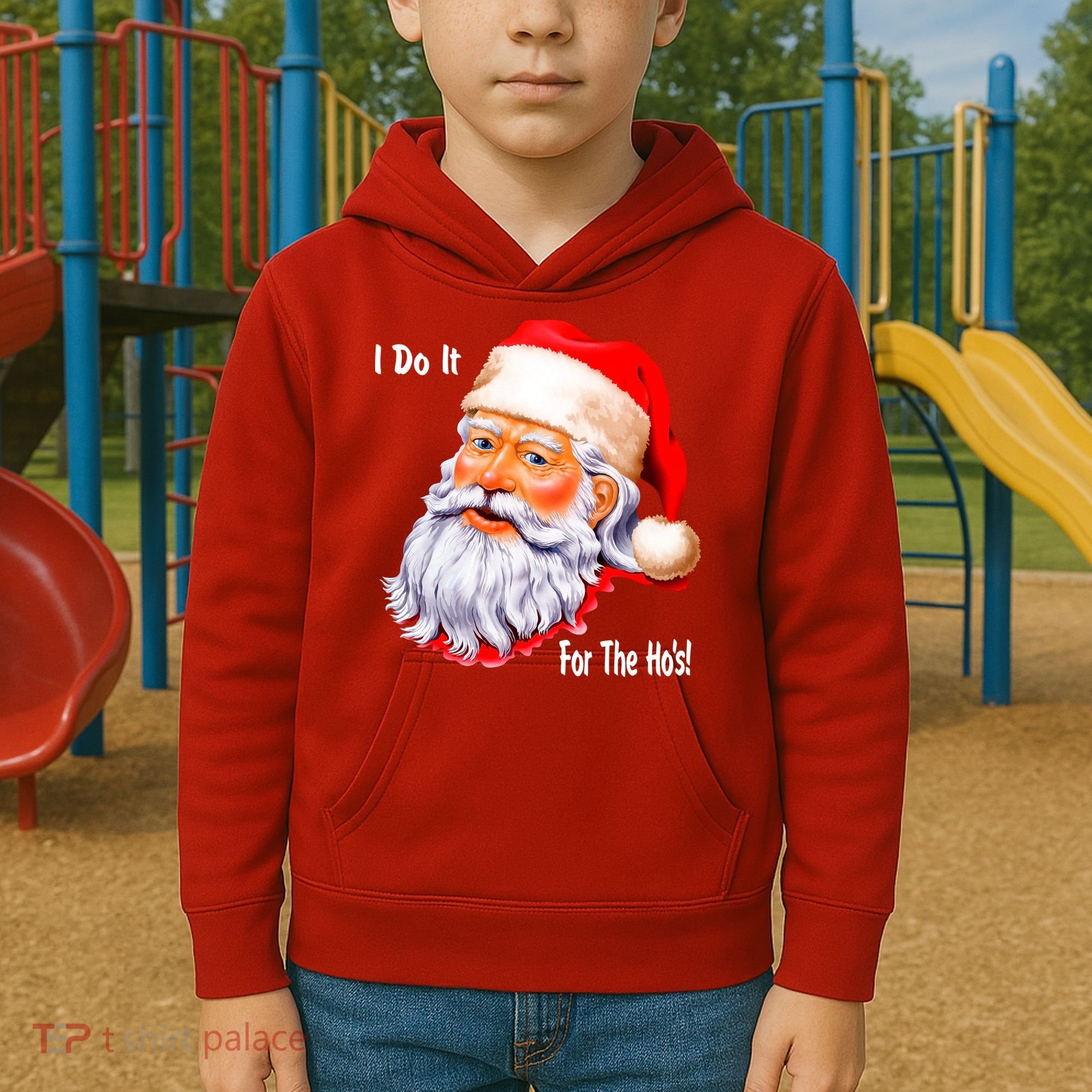 Funny Santa Claus I Do It For The HO'S Christmas Kids Hoodie