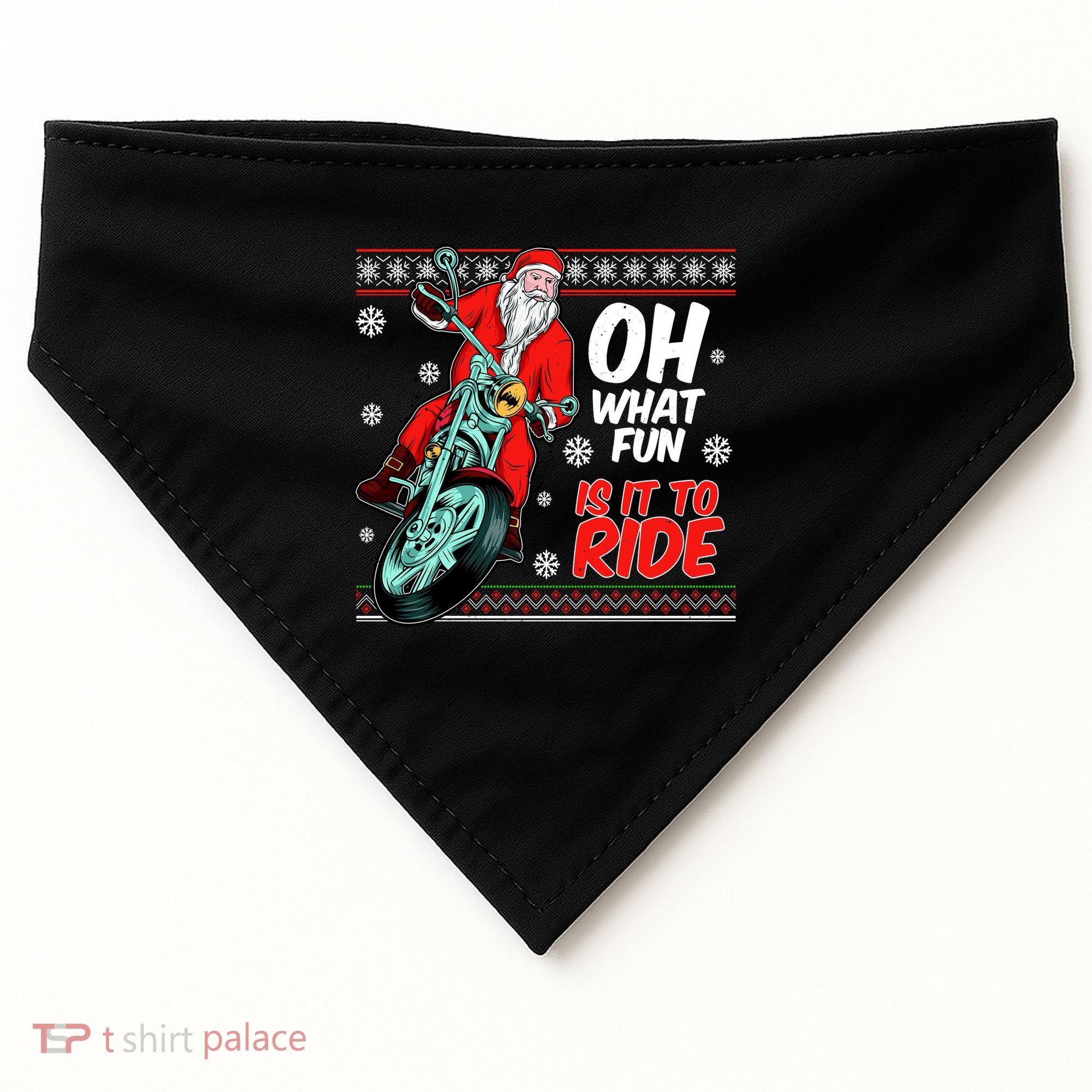 Funny Santa Oh What Fun It Is To Ride Motorcycle USA-Made Doggie Bandana