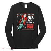 Funny Santa Oh What Fun It Is To Ride Motorcycle Long Sleeve Shirt thumb 0