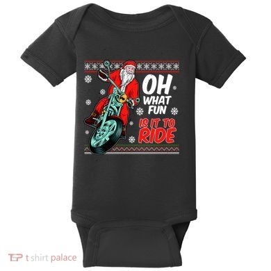 Funny Santa Oh What Fun It Is To Ride Motorcycle Baby Bodysuit