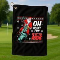 Funny Santa Oh What Fun It Is To Ride Motorcycle Golf Towel thumb 1