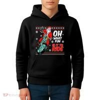 Funny Santa Oh What Fun It Is To Ride Motorcycle Kids Hoodie thumb 4