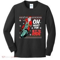 Funny Santa Oh What Fun It Is To Ride Motorcycle Kids Long Sleeve Shirt thumb 0