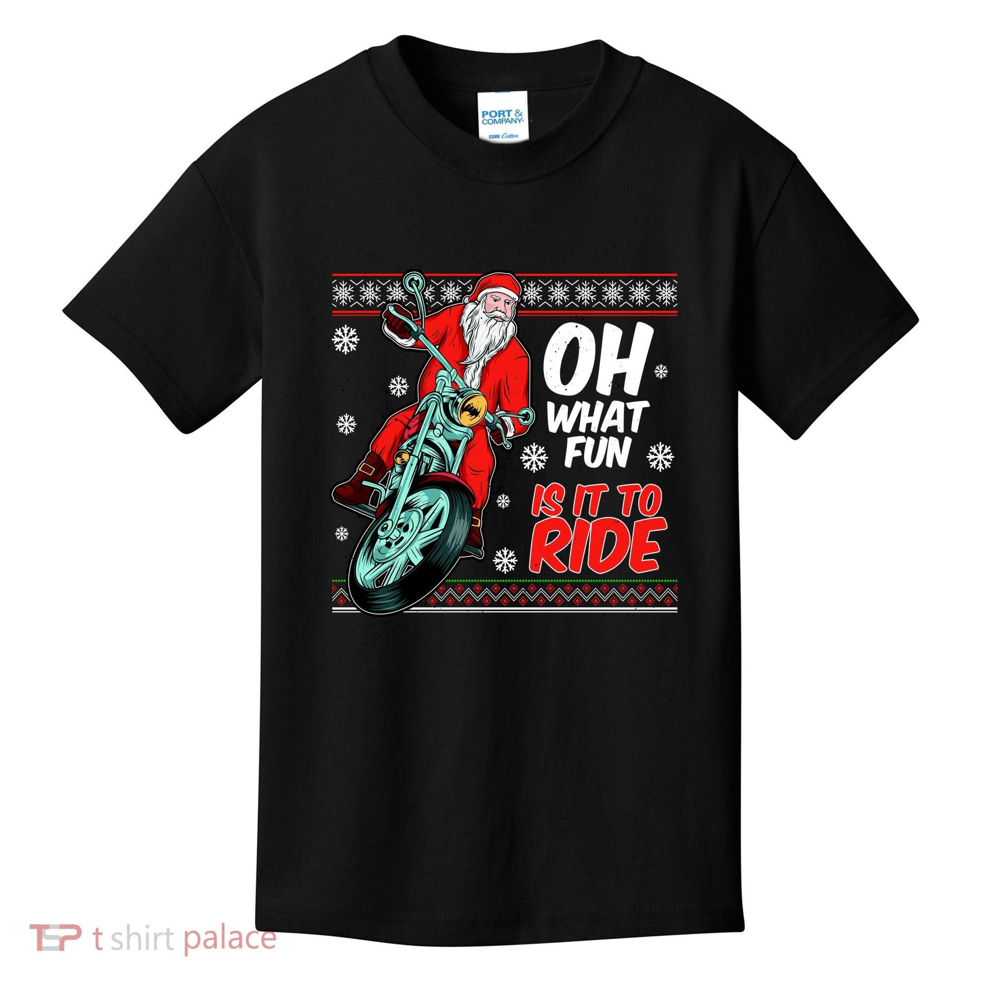 Funny Santa Oh What Fun It Is To Ride Motorcycle Kids T-Shirt
