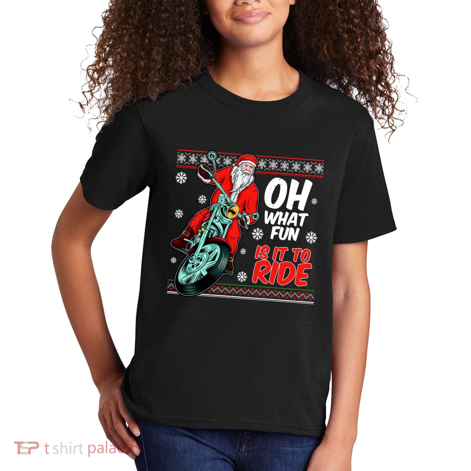 Funny Santa Oh What Fun It Is To Ride Motorcycle Kids T-Shirt