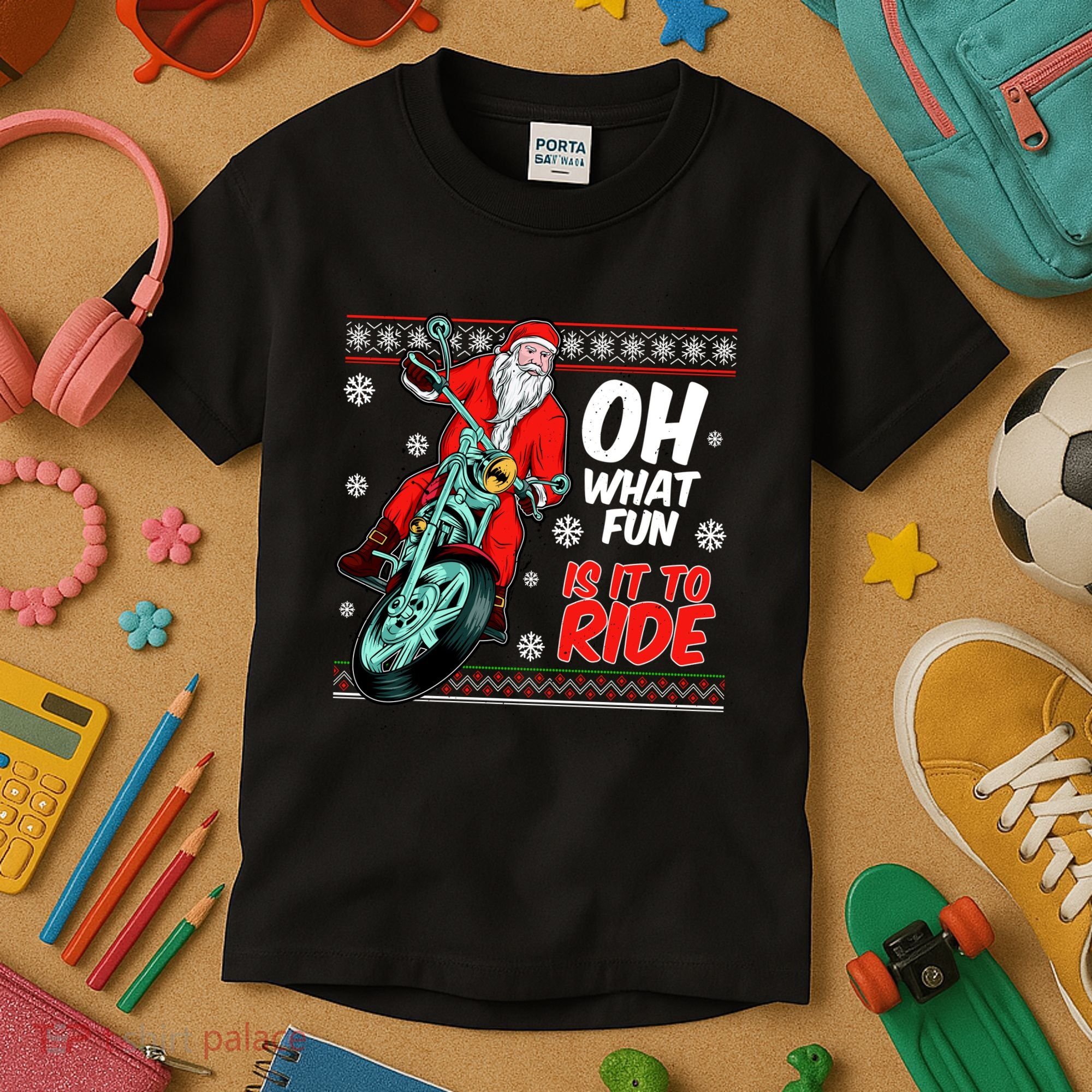 Funny Santa Oh What Fun It Is To Ride Motorcycle Kids T-Shirt