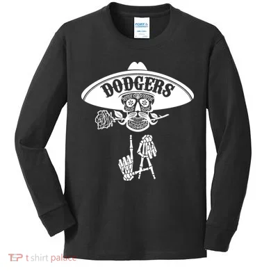 Funny Skull Dodgers Kids Long Sleeve Shirt