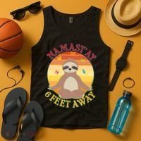 Funny Sloth Namast'ay 6 Feet Away Tank Top thumb 4