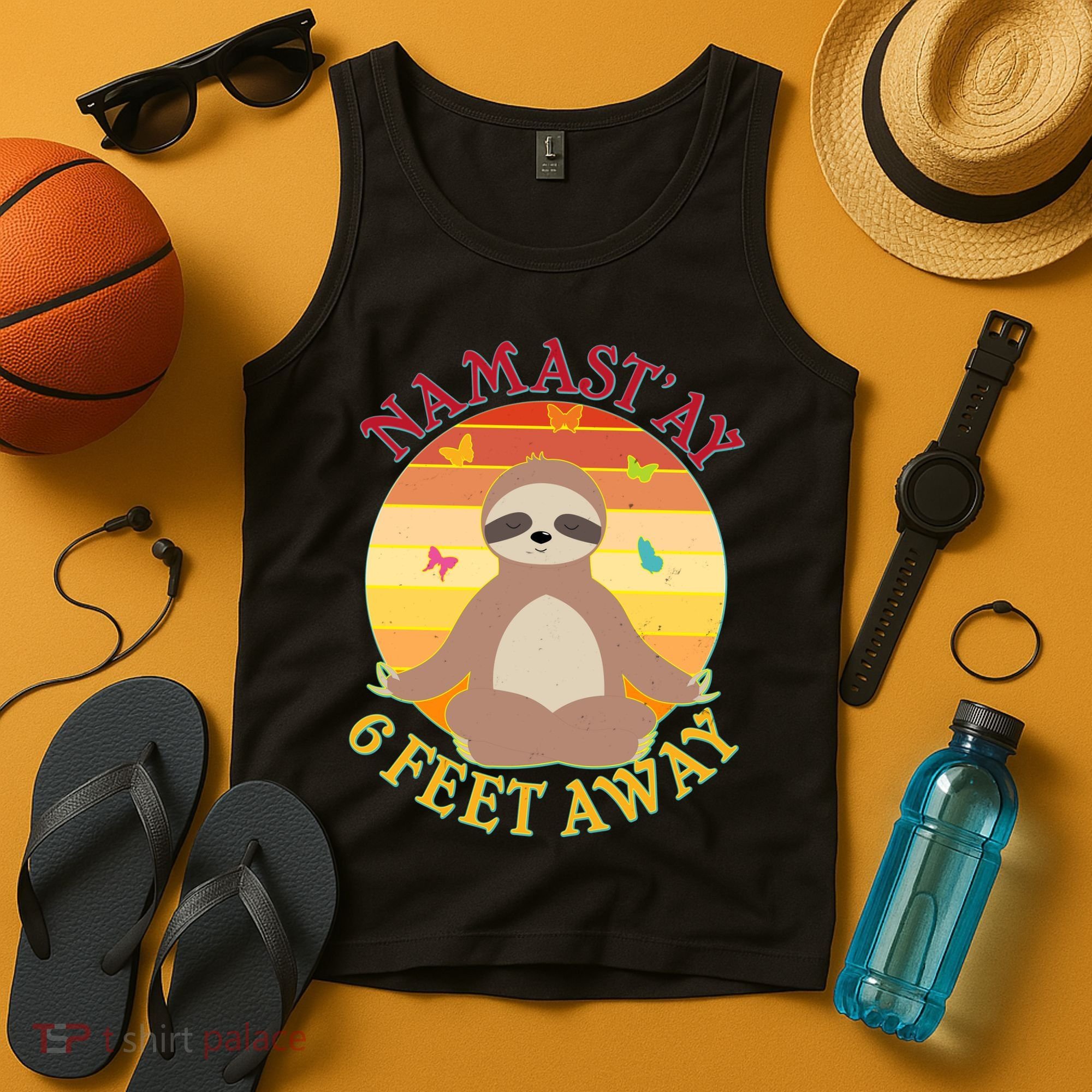 Funny Sloth Namast'ay 6 Feet Away Tank Top