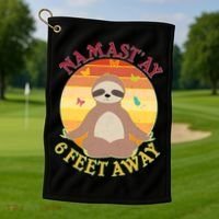Funny Sloth Namast'ay 6 Feet Away Golf Towel thumb 1