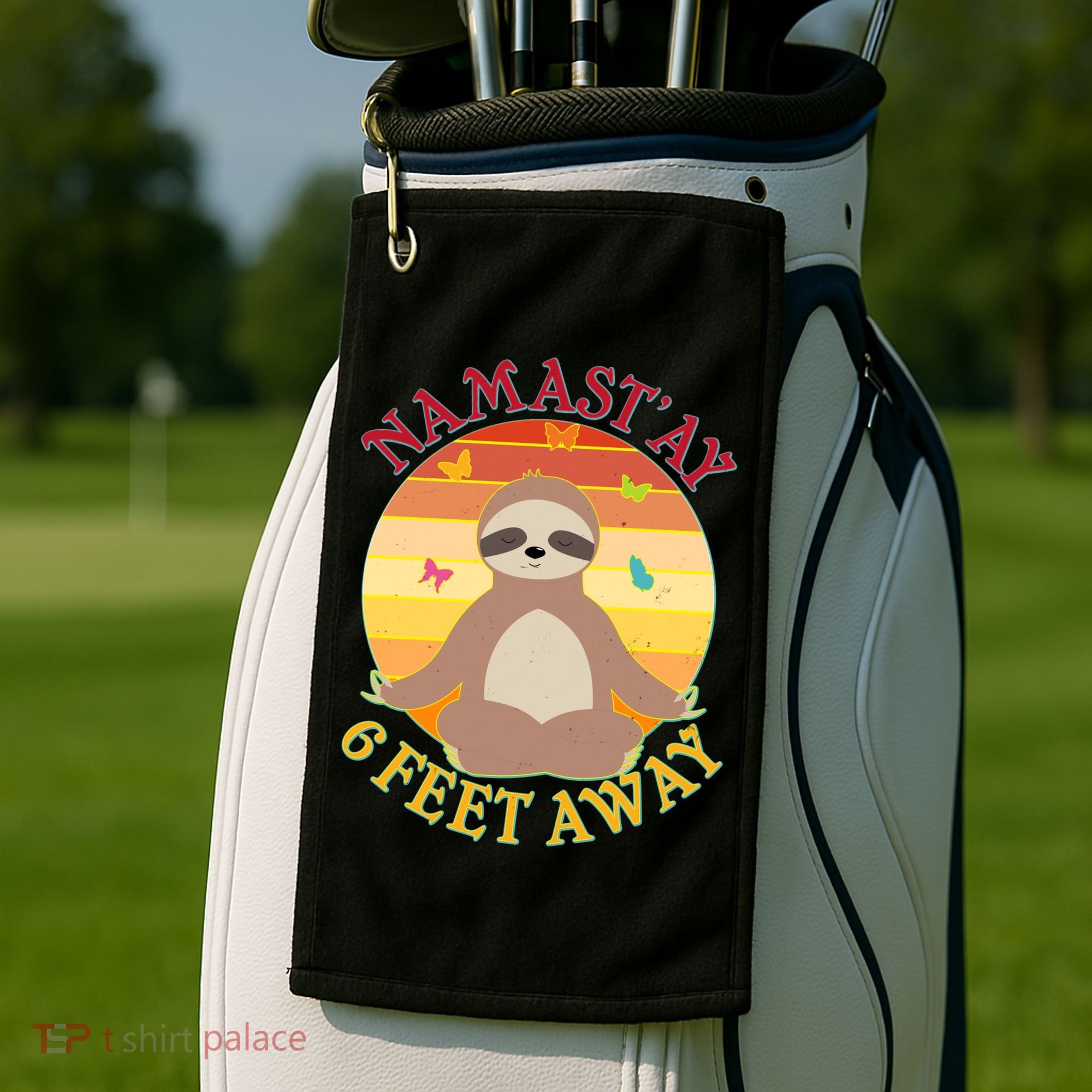 Funny Sloth Namast'ay 6 Feet Away Golf Towel