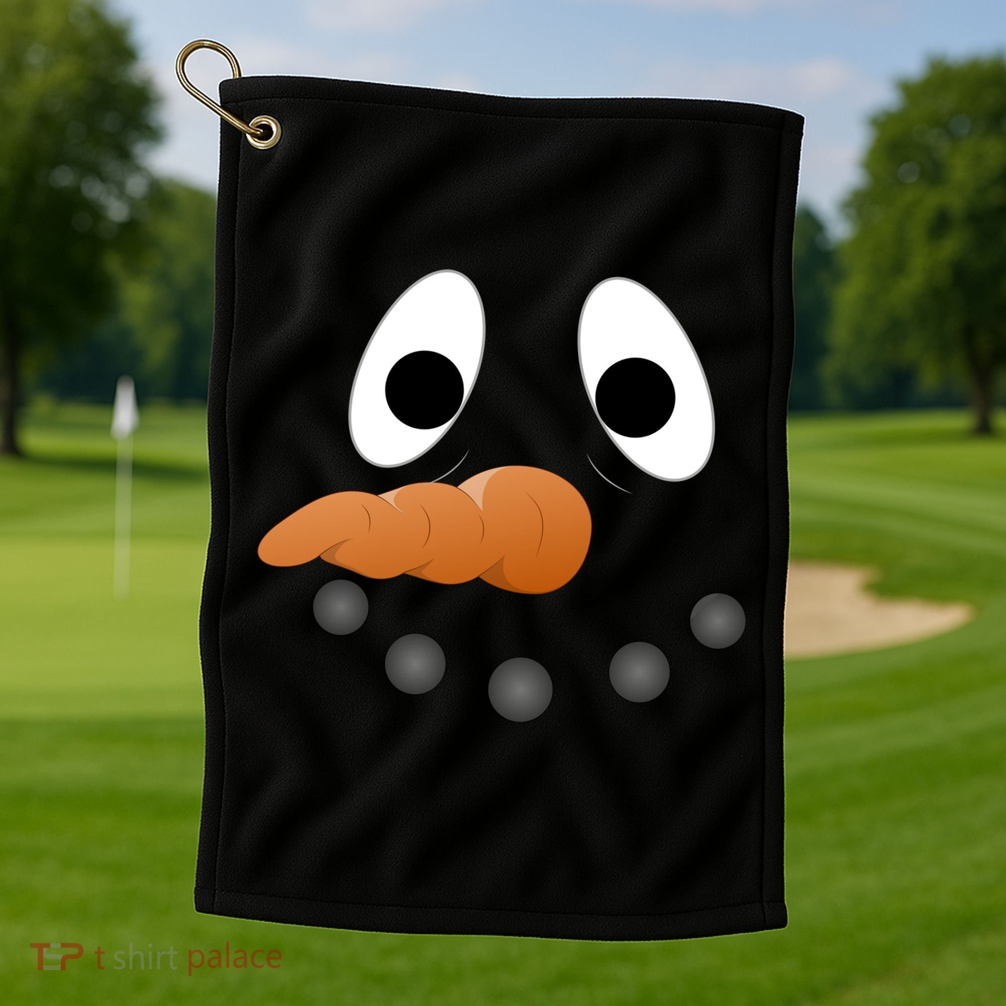Funny Snowman Face Golf Towel