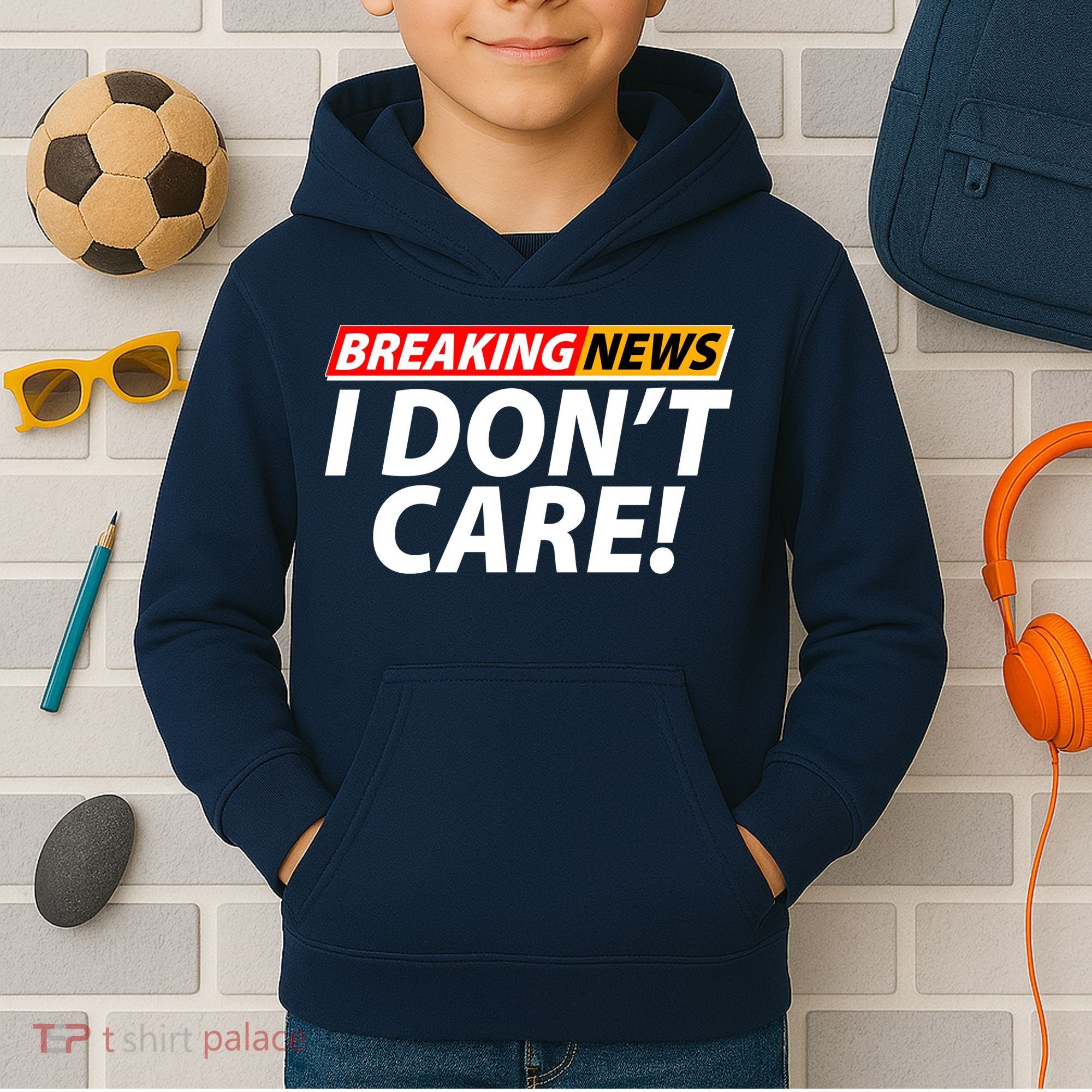 Funny Spoof Meme Breaking News I Don't Care Kids Hoodie