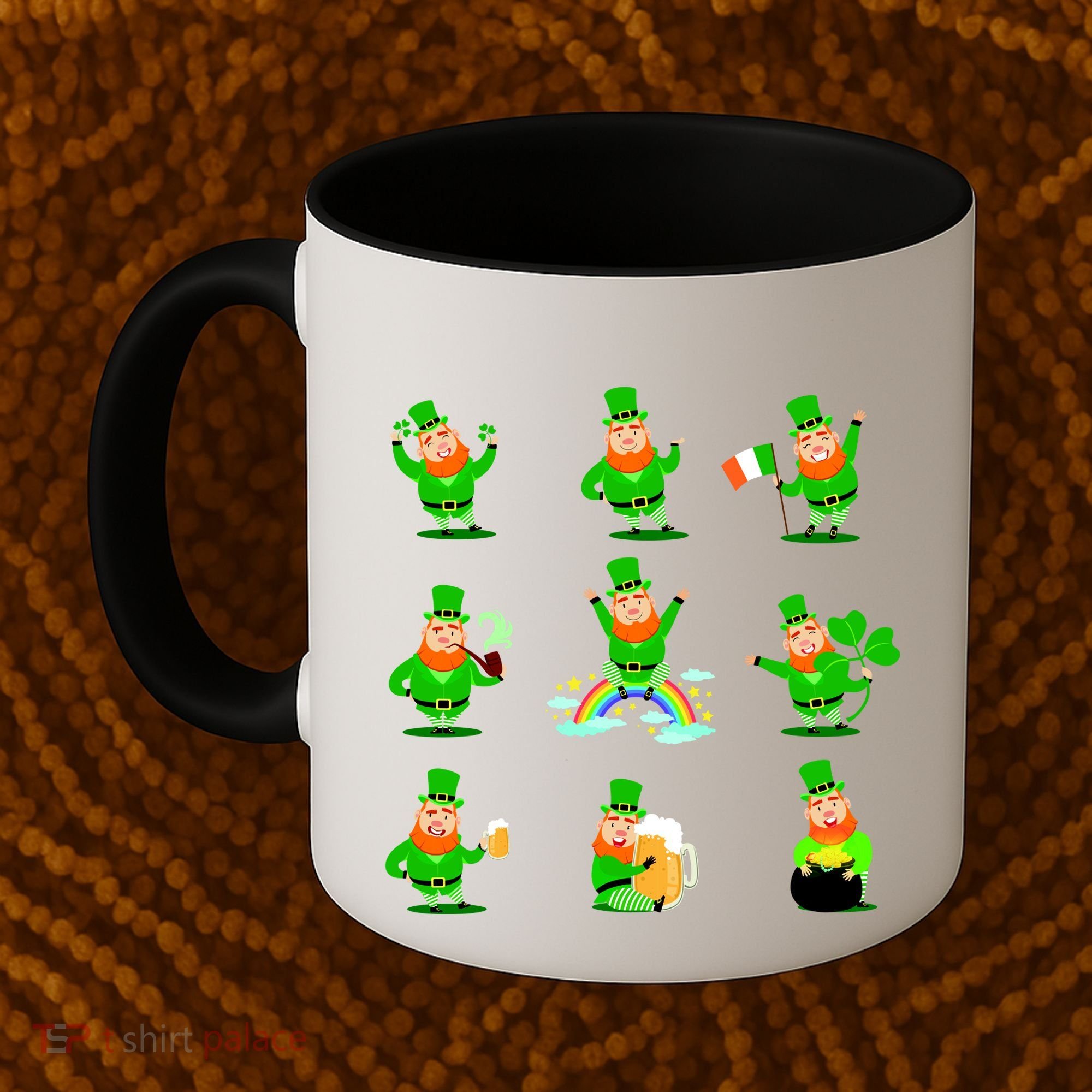 Funny St. Patrick's Day Shamrock Beer Leprechaun Emojis Coffee Mug