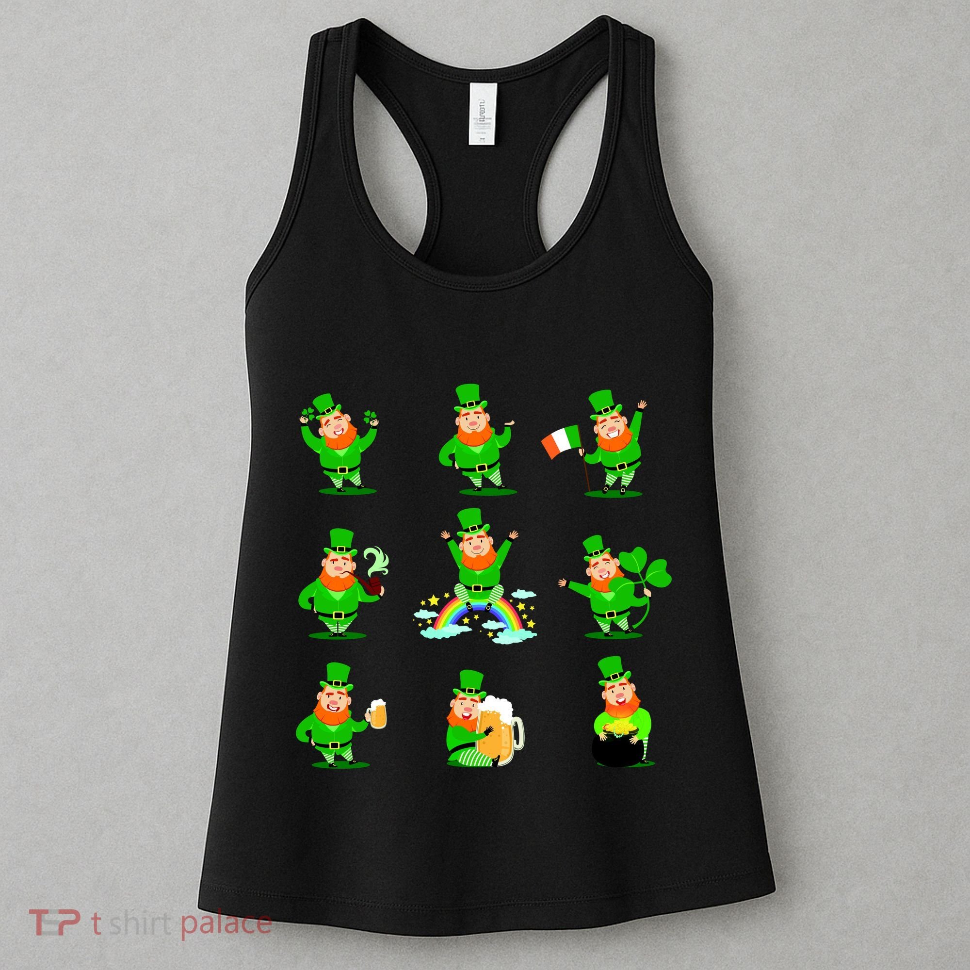 Funny St. Patrick's Day Shamrock Beer Leprechaun Emojis Women's Tank Top