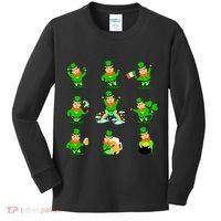 Funny St. Patrick's Day Shamrock Beer Leprechaun Emojis Kids Long Sleeve Shirt thumb 0