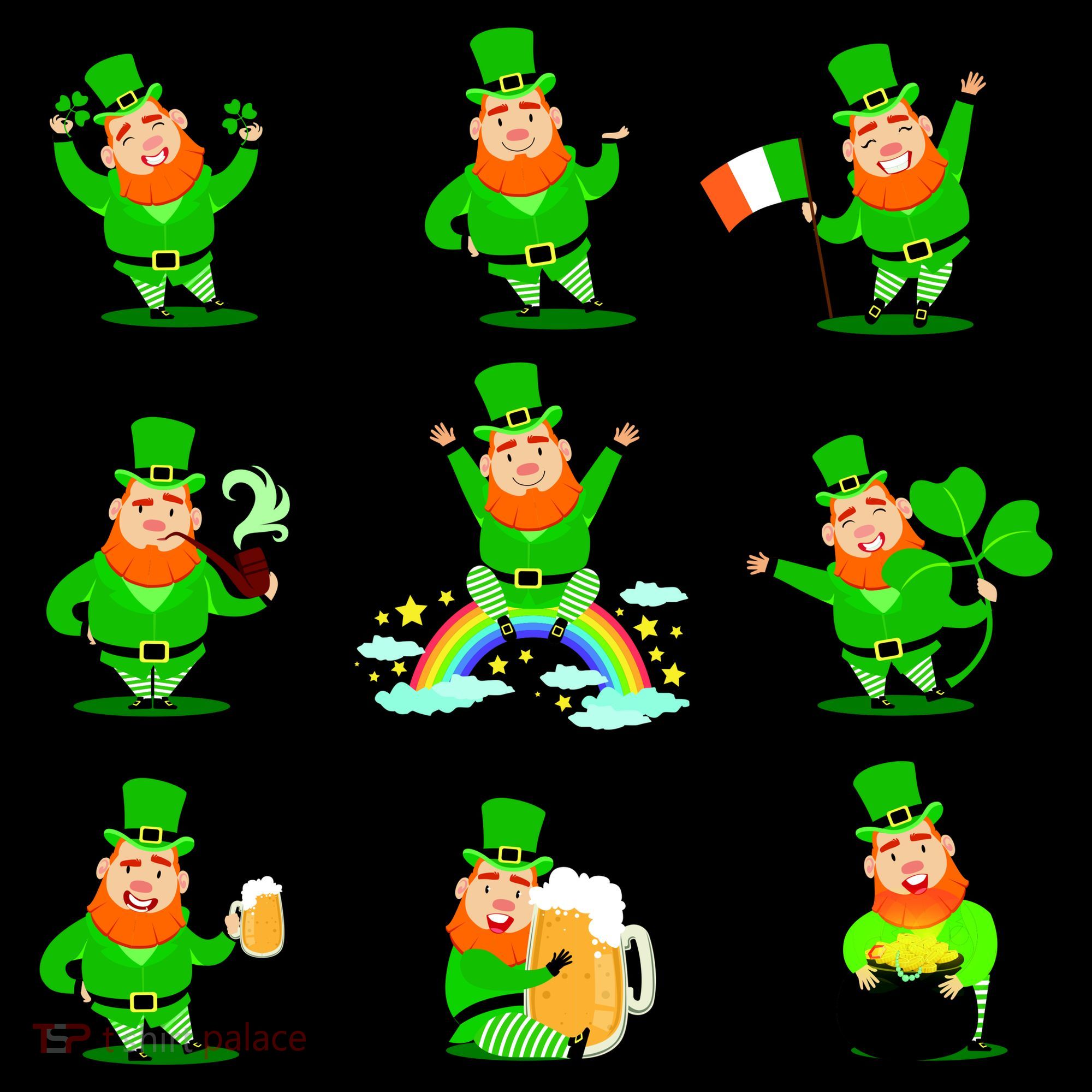 Funny St. Patrick's Day Shamrock Beer Leprechaun Emojis Kids Long Sleeve Shirt