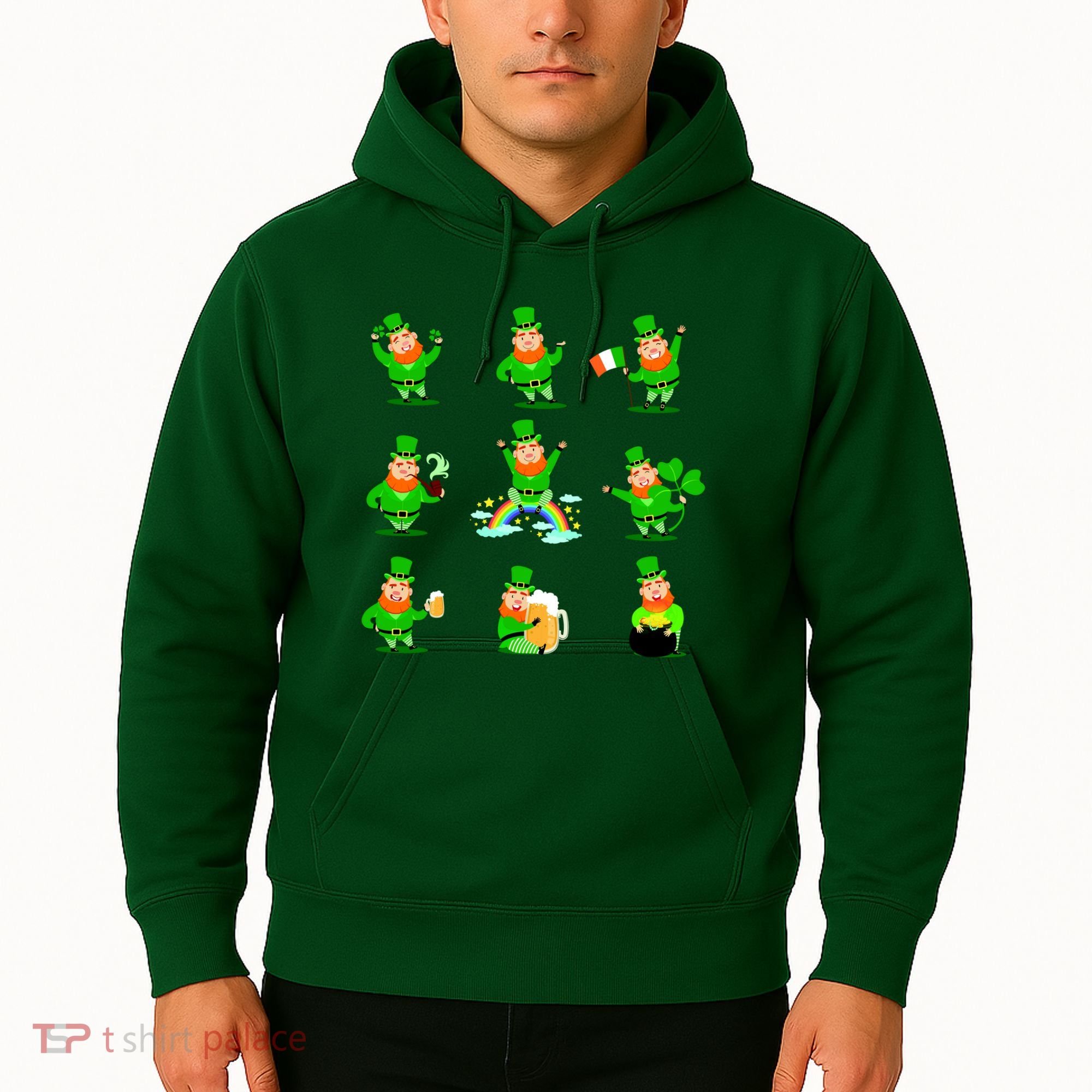 Funny St. Patrick's Day Shamrock Beer Leprechaun Emojis Hoodie