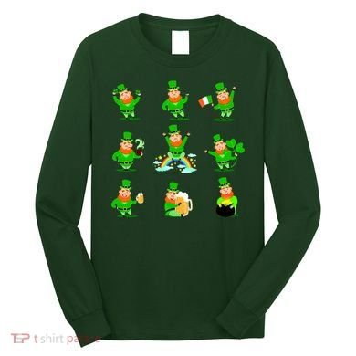 Funny St. Patrick's Day Shamrock Beer Leprechaun Emojis Long Sleeve Shirt