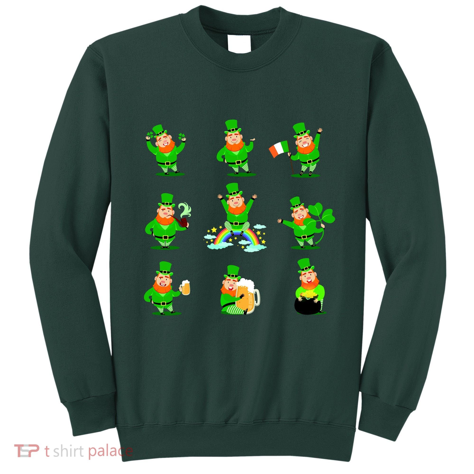 Funny St. Patrick's Day Shamrock Beer Leprechaun Emojis Sweatshirt
