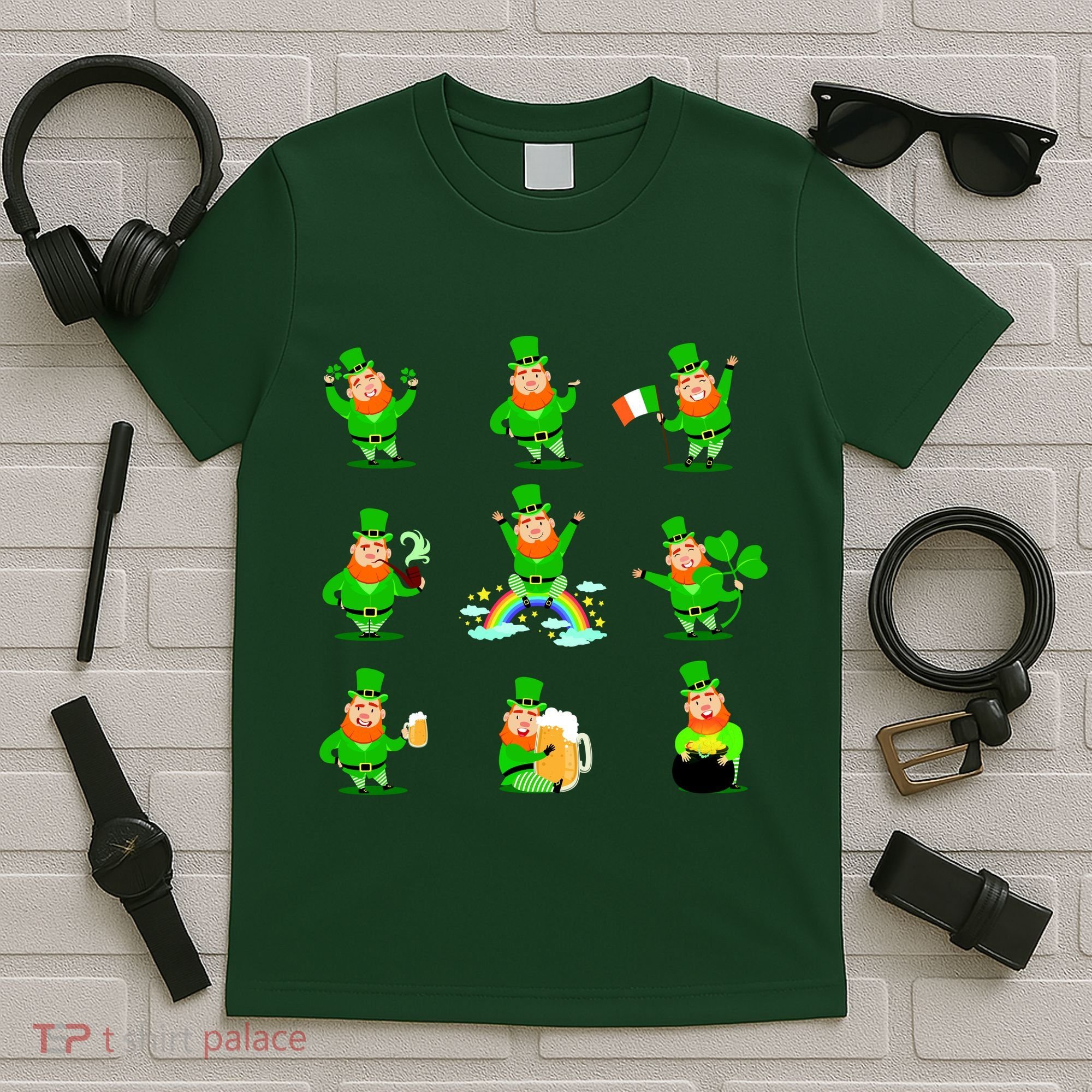 Funny St. Patrick's Day Shamrock Beer Leprechaun Emojis T-Shirt