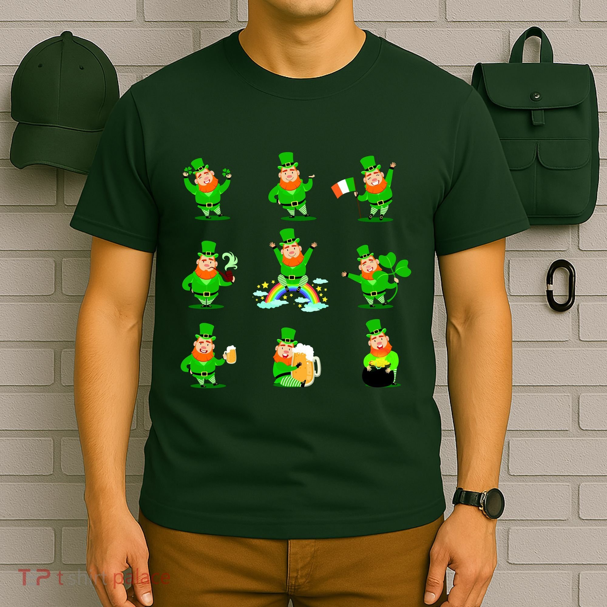 Funny St. Patrick's Day Shamrock Beer Leprechaun Emojis T-Shirt