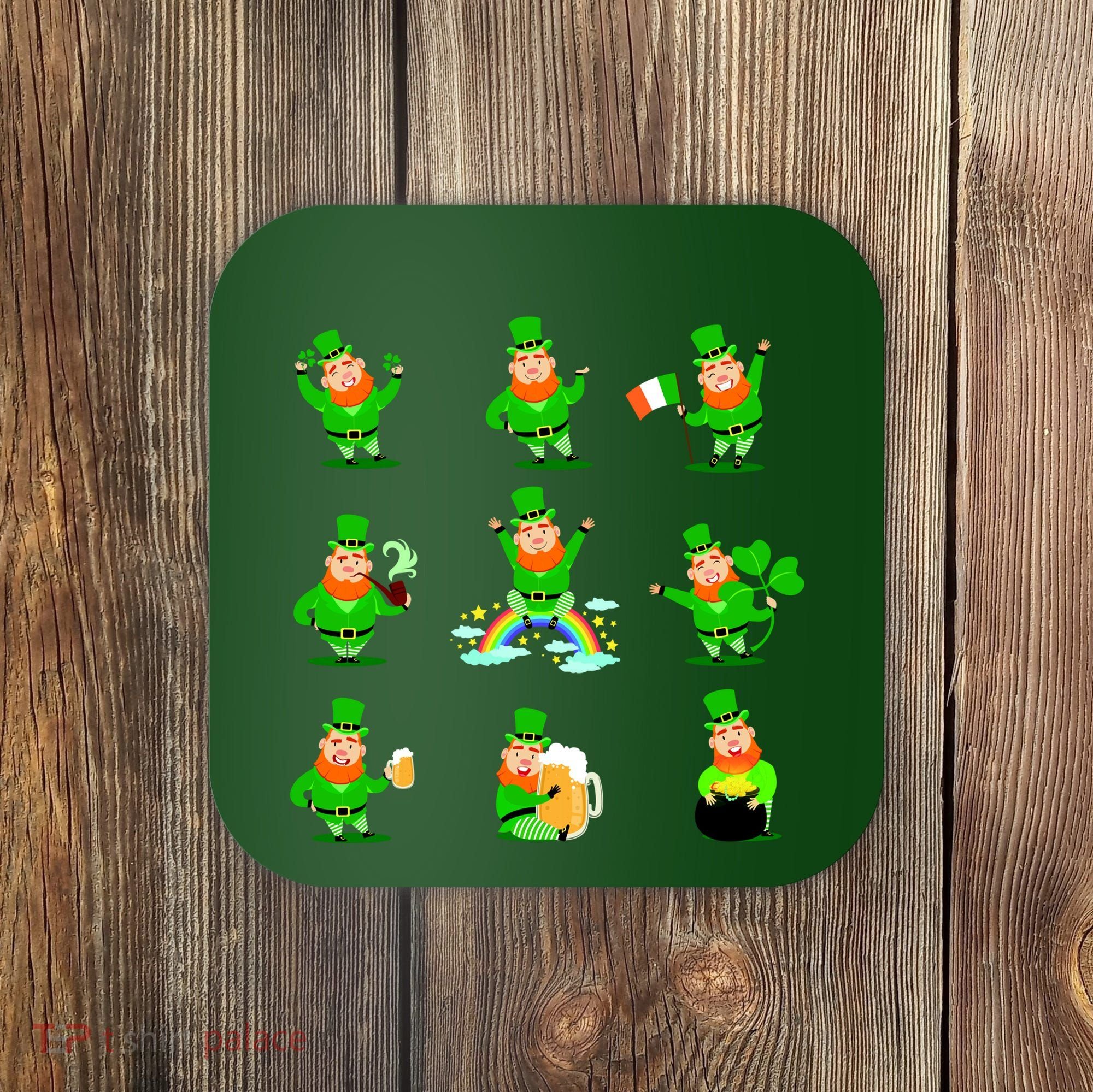 Funny St. Patrick's Day Shamrock Beer Leprechaun Emojis Coaster